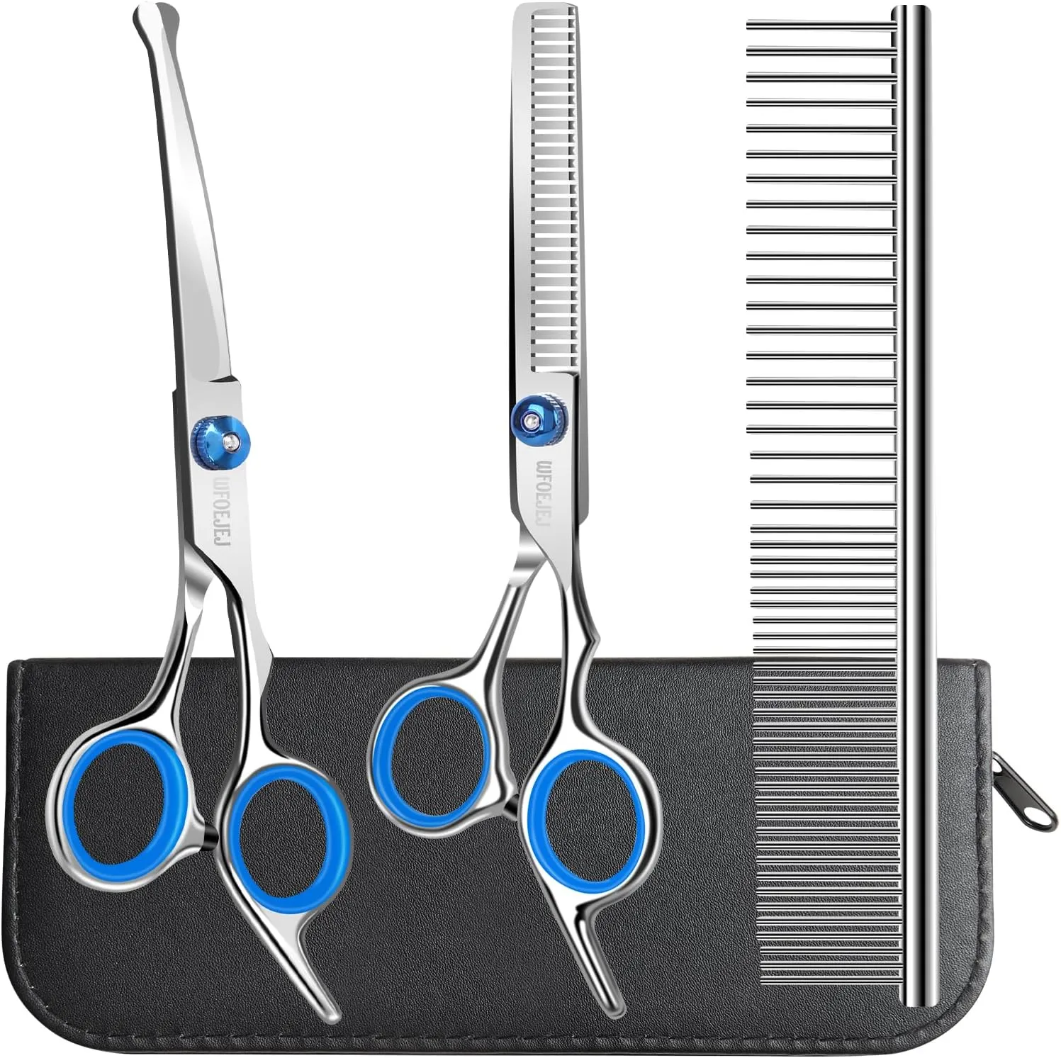 Professional 4 in 1 Dog Grooming Scissors Kit with Safety Round Tips, Sharp and Durable Pet Grooming Shears for Dogs and Cats.