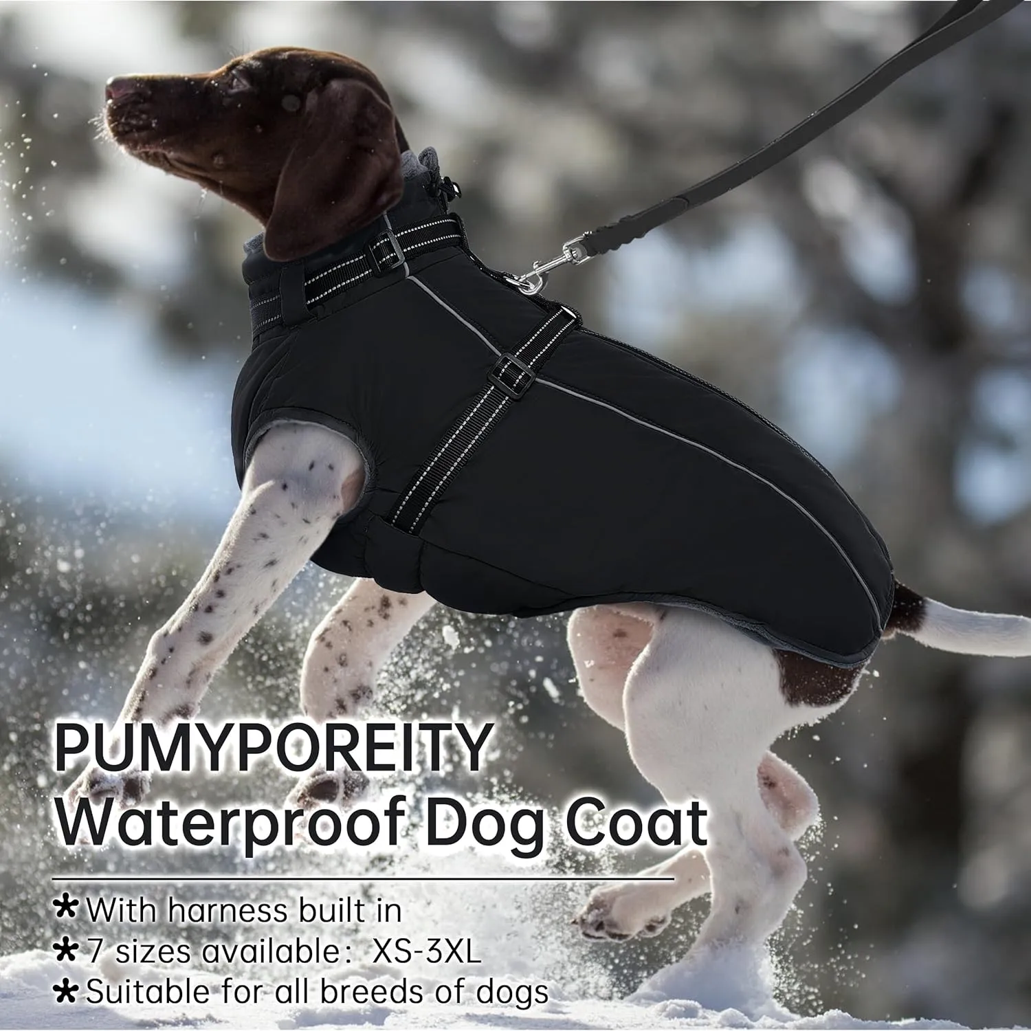 PUMYPOREITY Large Dog Coat, Warm Dog Coat with Harness Built in, Reflective Winter Dog Coat, Waterproof Dog Snow Coat, Fleece Lined Winter Dog Jackets for Large Dogs, French Bulldog,Beagle,Black, L