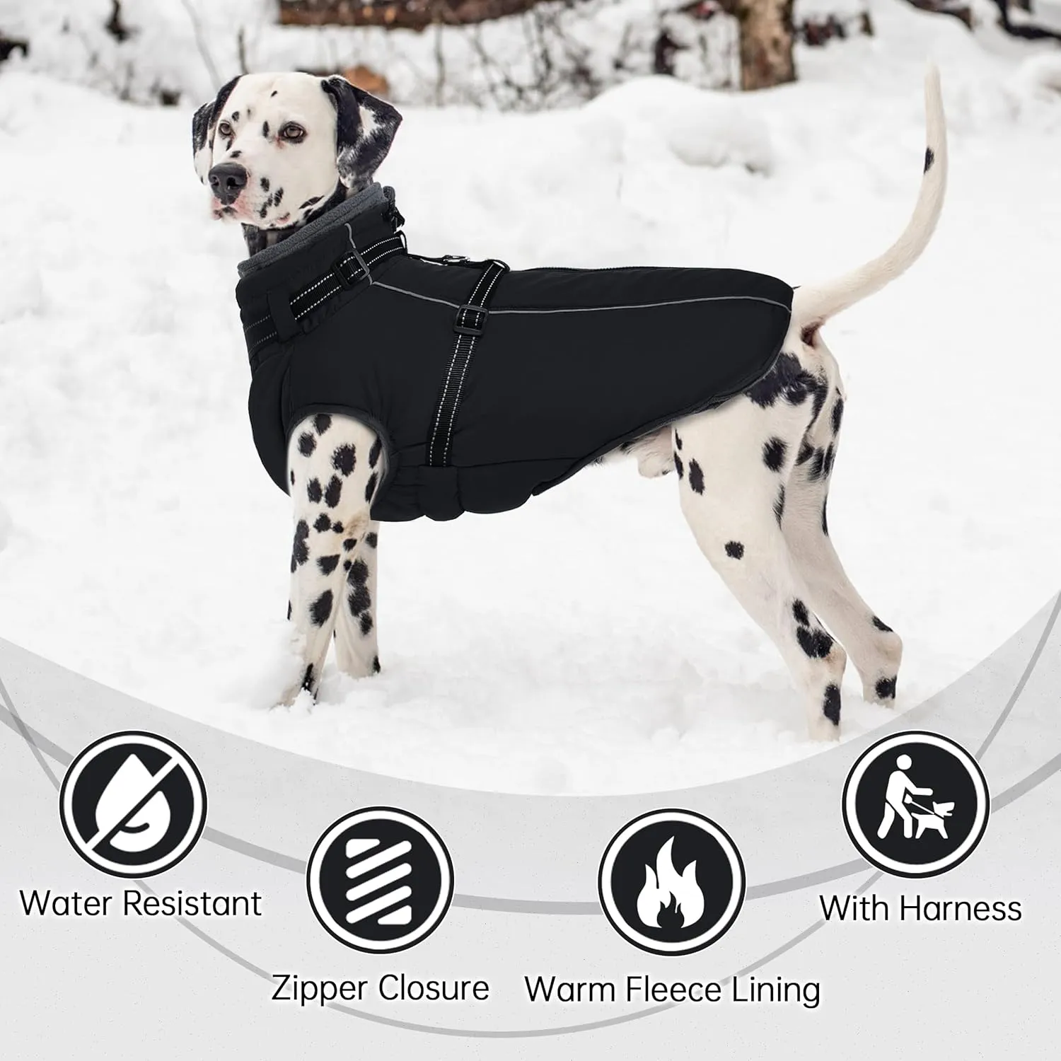 PUMYPOREITY Large Dog Coat, Warm Dog Coat with Harness Built in, Reflective Winter Dog Coat, Waterproof Dog Snow Coat, Fleece Lined Winter Dog Jackets for Large Dogs, French Bulldog,Beagle,Black, L