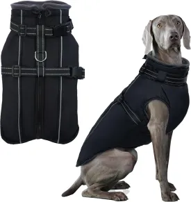 PUMYPOREITY Large Dog Coat, Warm Dog Coat with Harness Built in, Reflective Winter Dog Coat, Waterproof Dog Snow Coat, Fleece Lined Winter Dog Jackets for Large Dogs, French Bulldog,Beagle,Black, L