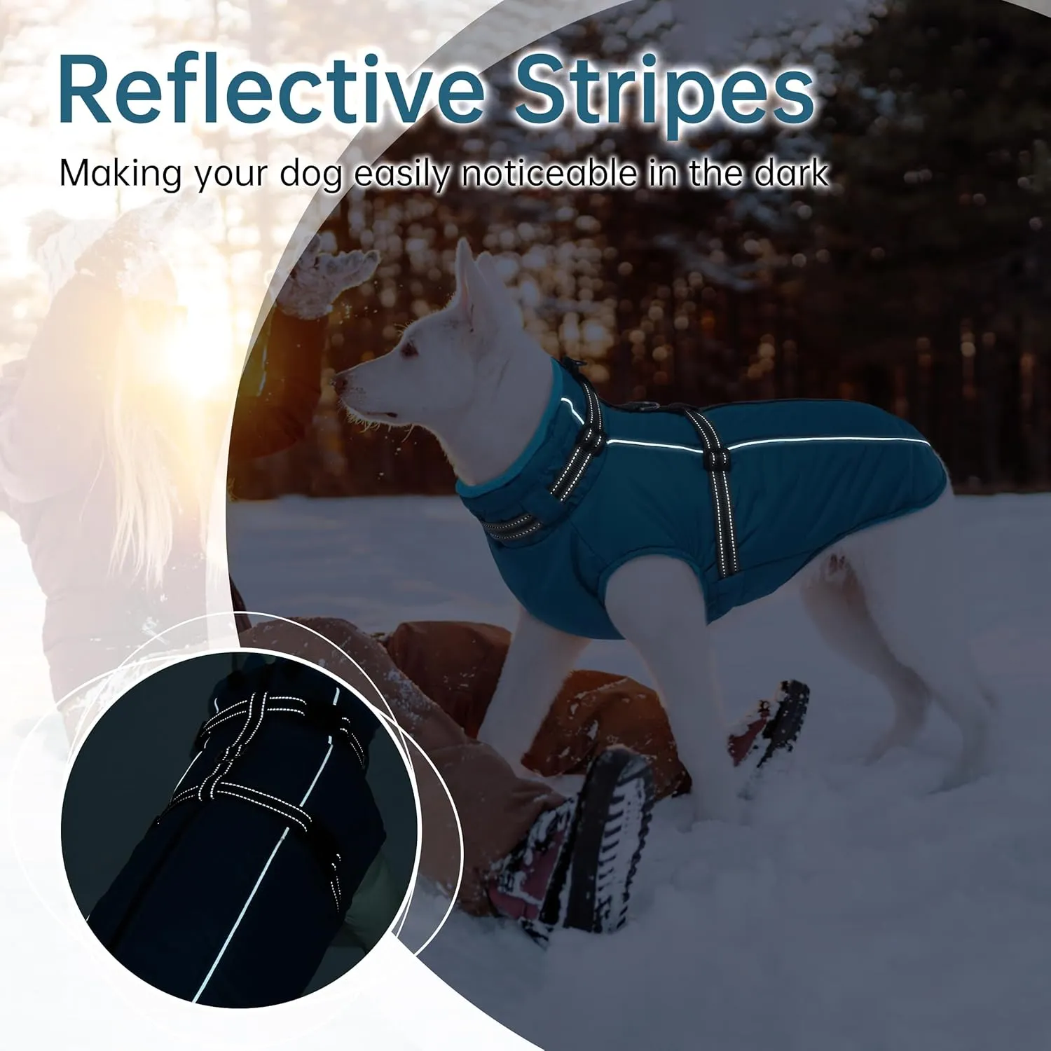 PUMYPOREITY Large Dog Coat, Warm Dog Coat with Harness Built in, Reflective Winter Dog Coat, Waterproof Dog Snow Coat, Fleece Lined Winter Dog Jackets for Large Dogs, French Bulldog,Beagle,Blue, L