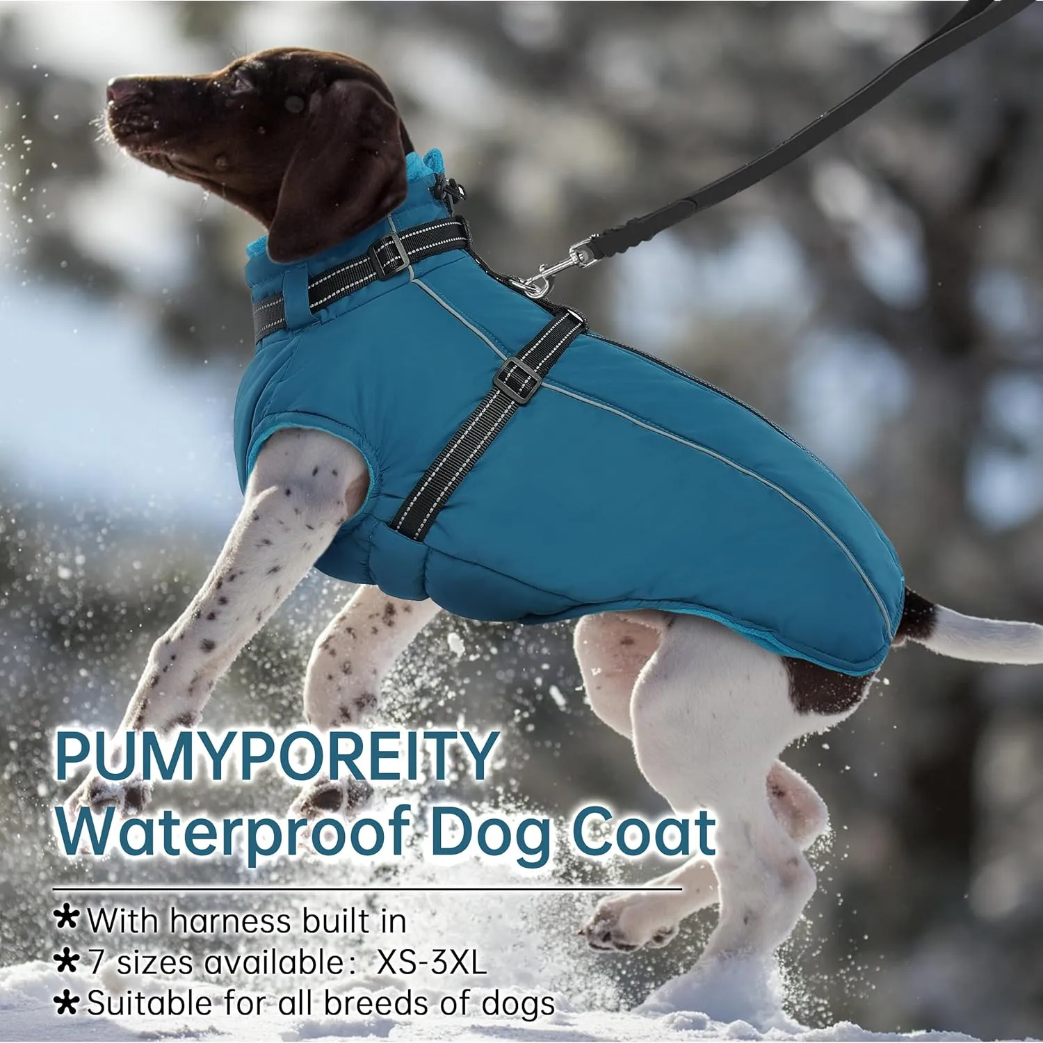 PUMYPOREITY Large Dog Coat, Warm Dog Coat with Harness Built in, Reflective Winter Dog Coat, Waterproof Dog Snow Coat, Fleece Lined Winter Dog Jackets for Large Dogs, French Bulldog,Beagle,Blue, L