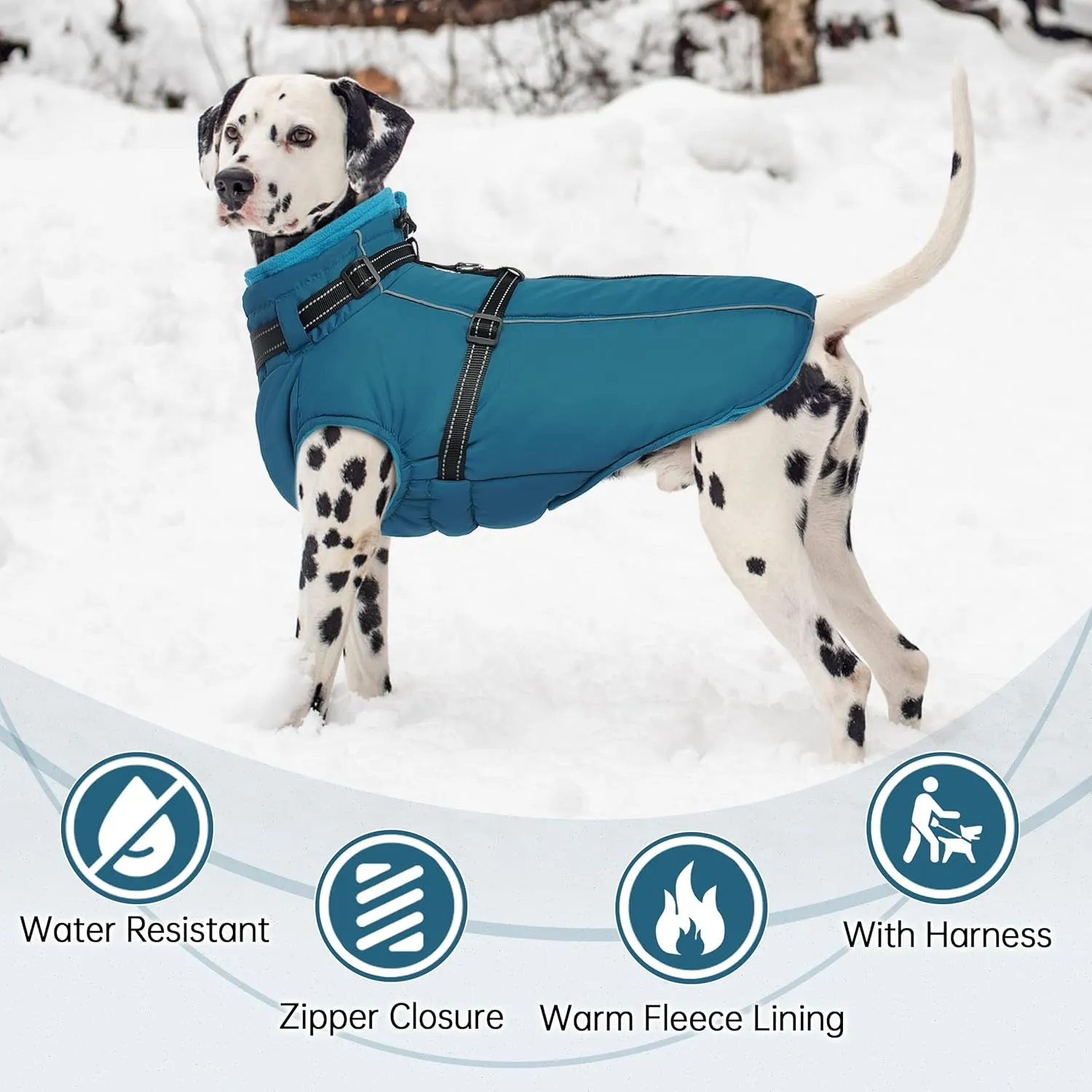 PUMYPOREITY Large Dog Coat, Warm Dog Coat with Harness Built in, Reflective Winter Dog Coat, Waterproof Dog Snow Coat, Fleece Lined Winter Dog Jackets for Large Dogs, French Bulldog,Beagle,Blue, L