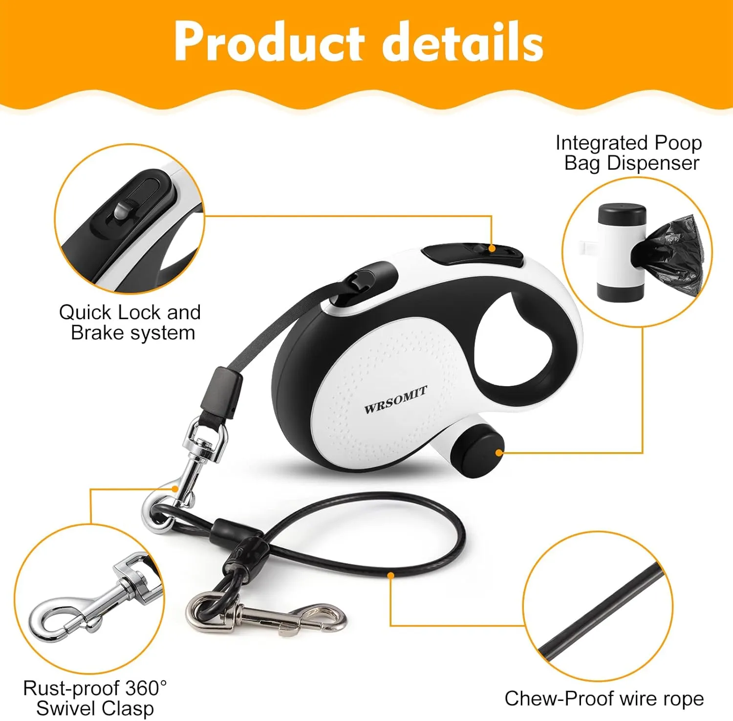 Retractable Dog Leash with Chew Proof Cable, 26Ft Heavy Duty Dog Leash for Medium Large Dogs up to 110lbs, 360 No Tangle, One-Handed Brake