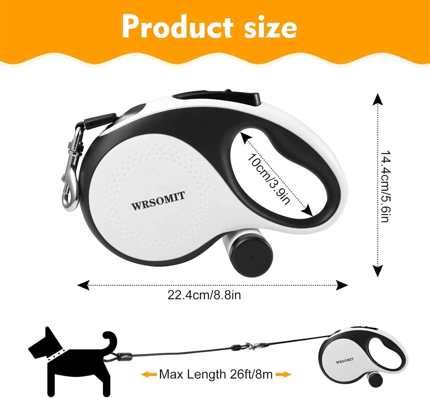 Retractable Dog Leash with Chew Proof Cable, 26Ft Heavy Duty Dog Leash for Medium Large Dogs up to 110lbs, 360 No Tangle, One-Handed Brake