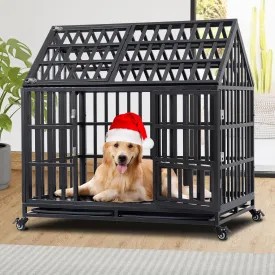 Rovibek Heavy Duty Dog Crate for Large Medium Dogs, 43 Inch, Indestructible Dog Crates with Trays, Feeding Door, High Anxiety Dog Cage, Dog Kennel Indoor with Lockable Wheels, Escape Proof