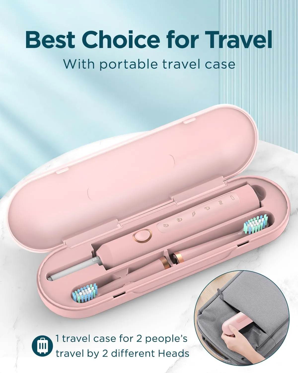 Rtauys M5 Sonic Electric Toothbrush for Adults and Kids - Rechargeable Electric Toothbrush Kids Ages 12  and Adults with 8 Brush Heads & Travel Case, 120 Days Battery Life - Pink