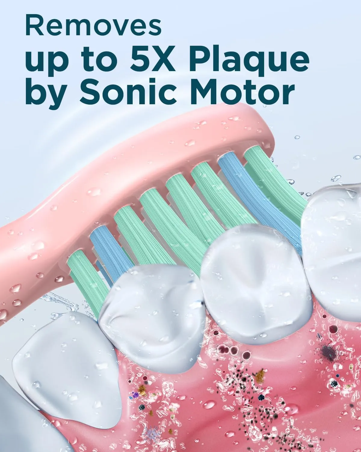 Rtauys M5 Sonic Electric Toothbrush for Adults and Kids - Rechargeable Electric Toothbrush Kids Ages 12  and Adults with 8 Brush Heads & Travel Case, 120 Days Battery Life - Pink