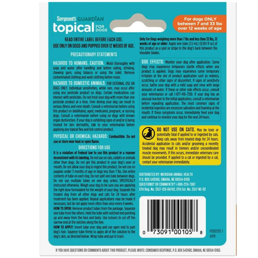 Sergeant's Guardian Flea & Tick Topical for Dogs, 66 lbs and over, 3-month supply