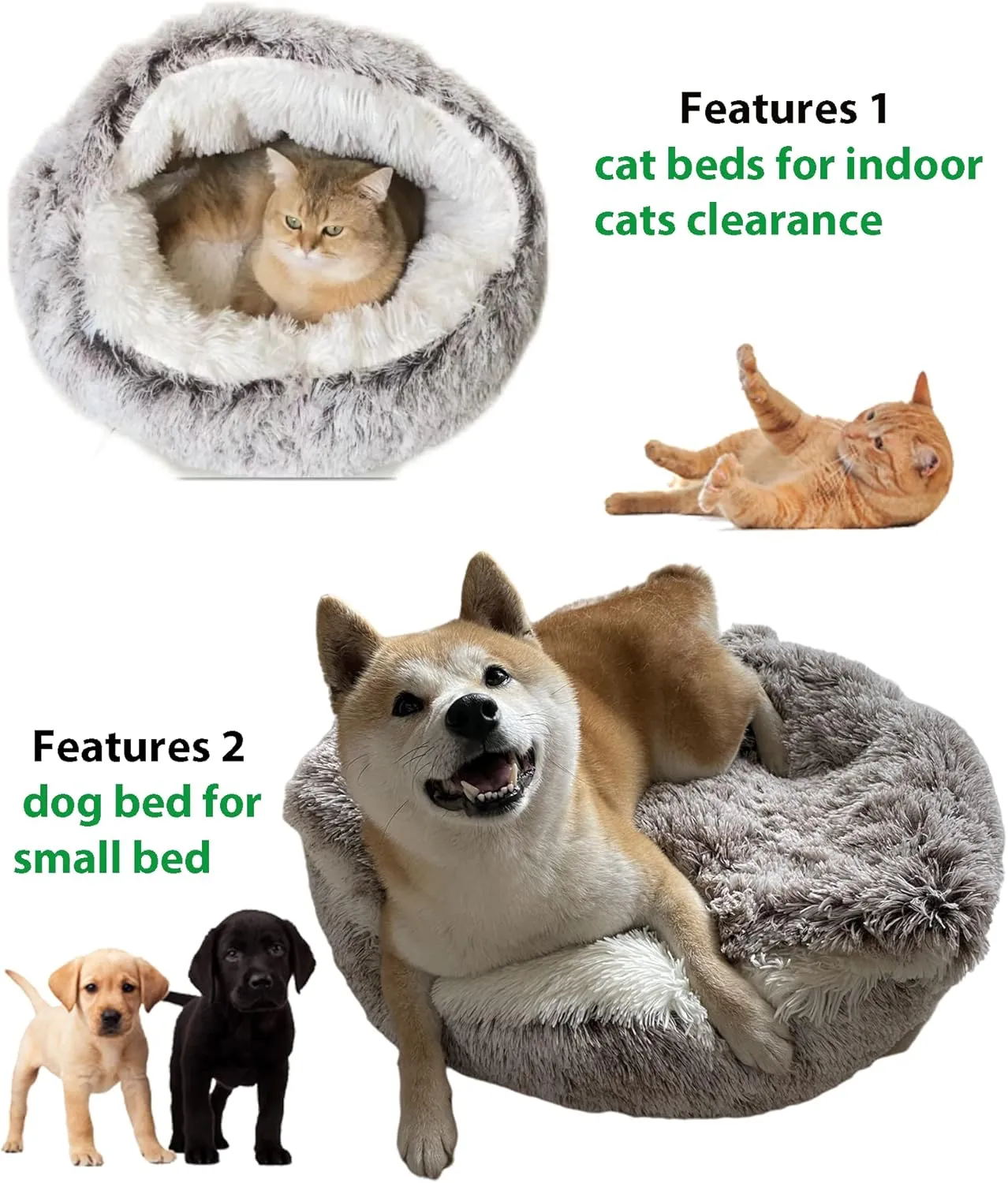 ShinHye Cat Bed Round Plush Fluffy Hooded Cat Bed Cave, Cozy for Indoor Cats or Small Dog beds, Soothing Pet Beds Doughnut Calm Anti-nxiety Dog Bed - Waterproof Bottom Washable, (2323inch, Coffee)