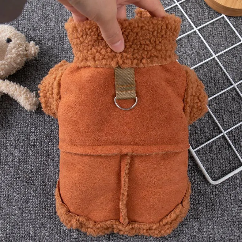 Suede Button Through Pet Jacket with Hook