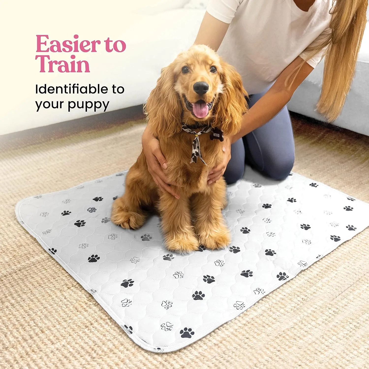 Super Absorbent Washable Pee Pads for Dogs - 2-Pack Superior Reusable Puppy Pads Pet Training Pads 100% Waterproof Dog Pee Pad Protects Against Urine Leakage Non-Slip Grip Prevents Slipping& Bunching