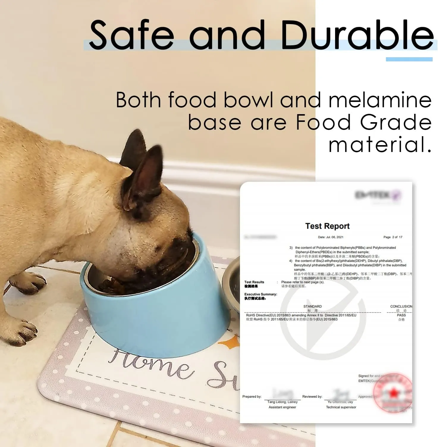 SuperDesign Mess Free 15 Slanted Bowl for Dogs and Cats, Tilted Angle Bulldog Bowl Dog Feeder, Non-Skid & Non-Spill, Easier to Reach Food S/0.5 Cup Blue