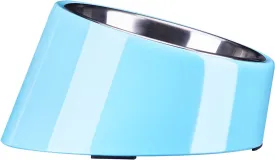 SuperDesign Mess Free 15 Slanted Bowl for Dogs and Cats, Tilted Angle Bulldog Bowl Dog Feeder, Non-Skid & Non-Spill, Easier to Reach Food S/0.5 Cup Blue