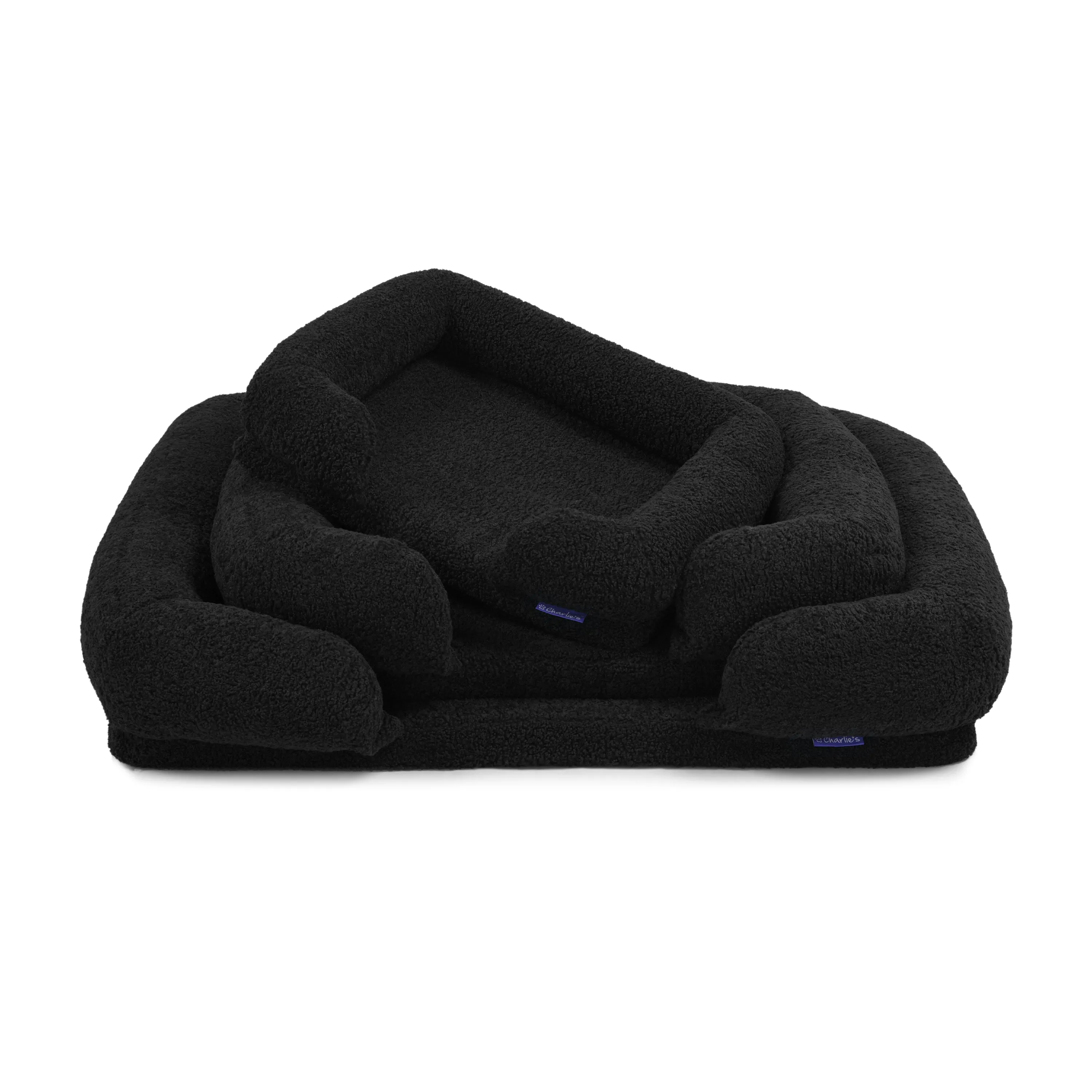 Teddy Fleece Memory Foam Sofa Pet Bed with Bolster - Charcoal