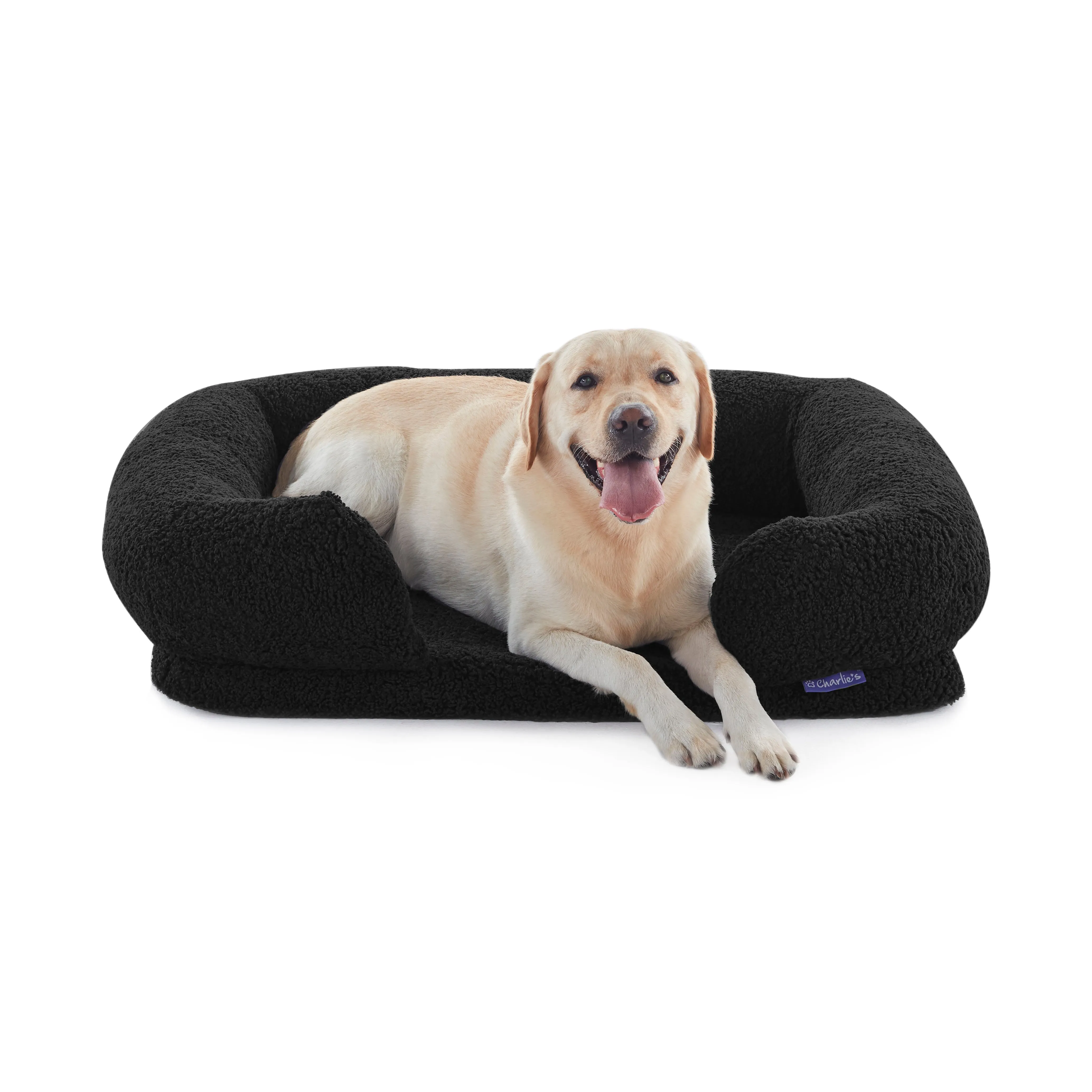Teddy Fleece Memory Foam Sofa Pet Bed with Bolster - Charcoal