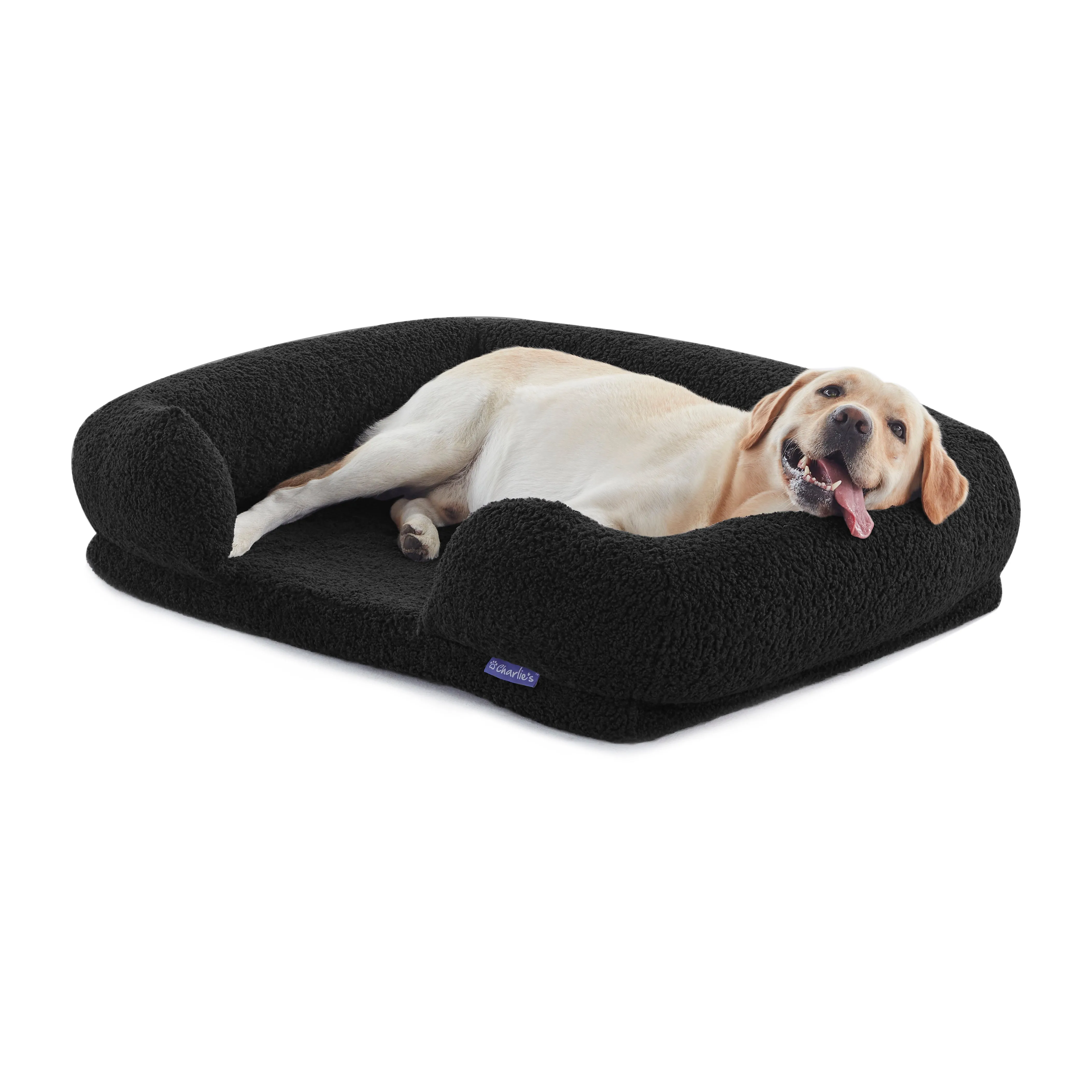 Teddy Fleece Memory Foam Sofa Pet Bed with Bolster - Charcoal