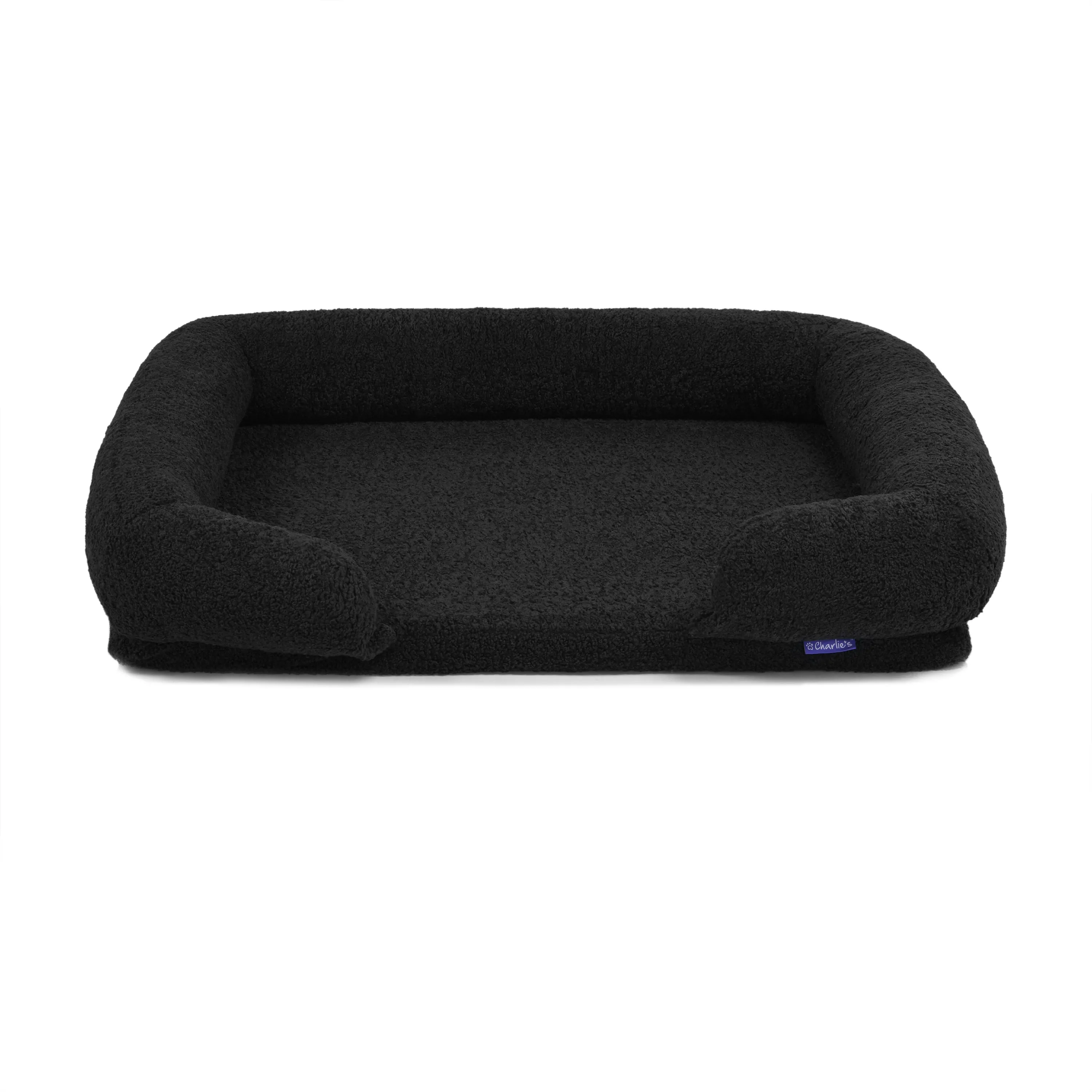 Teddy Fleece Memory Foam Sofa Pet Bed with Bolster - Charcoal