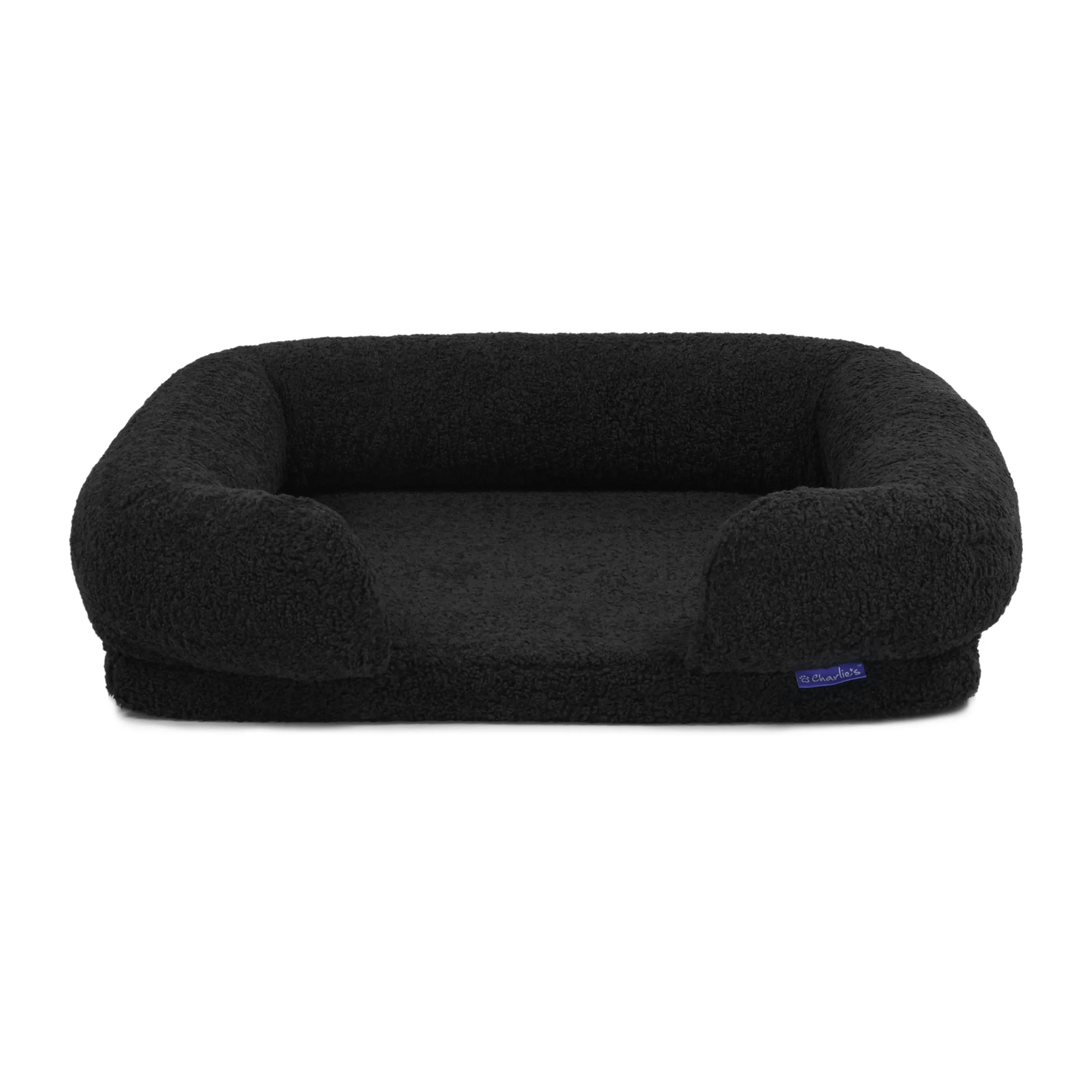 Teddy Fleece Memory Foam Sofa Pet Bed with Bolster - Charcoal
