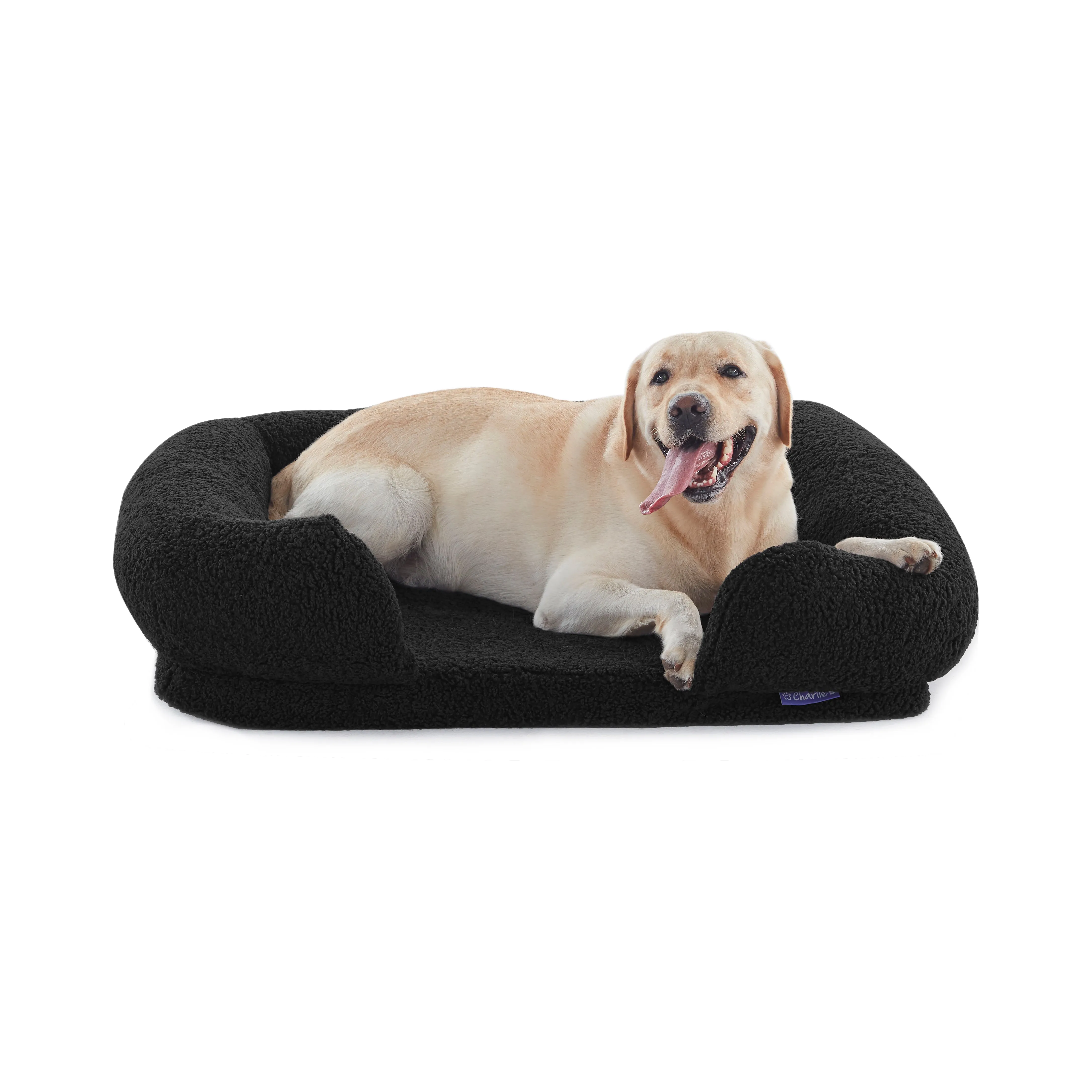 Teddy Fleece Memory Foam Sofa Pet Bed with Bolster - Charcoal