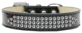 Three Row Clear Crystal Ice Cream Dog Collar Black Size 14