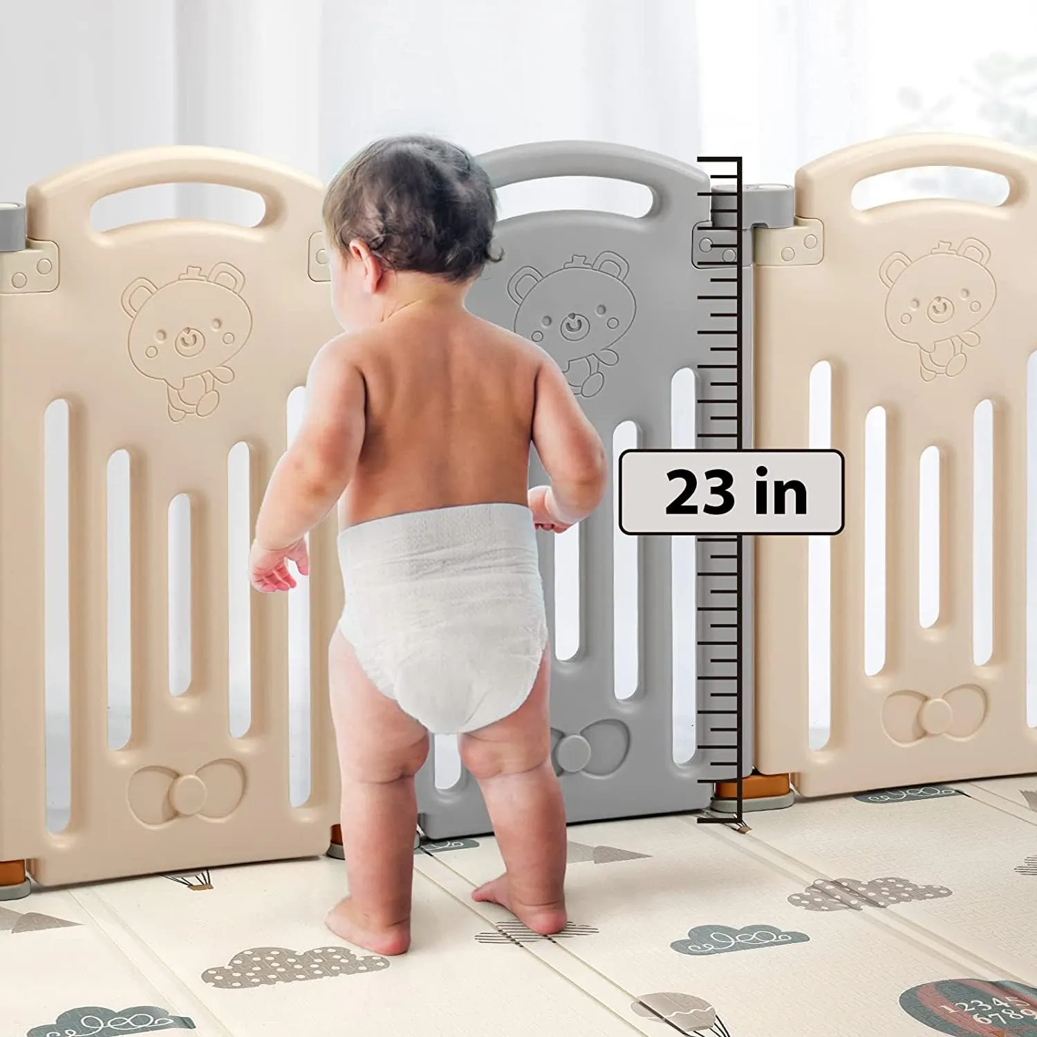 UANLAUO 2-Panel Baby Fence Baby Playpen Foldable Baby Gate Playpen Extension Uanlauo Play Yards Play Area Gate Playpen Portable Toddler Play Yards Adjustable Panels for Safe Playtime (Grey Cream)