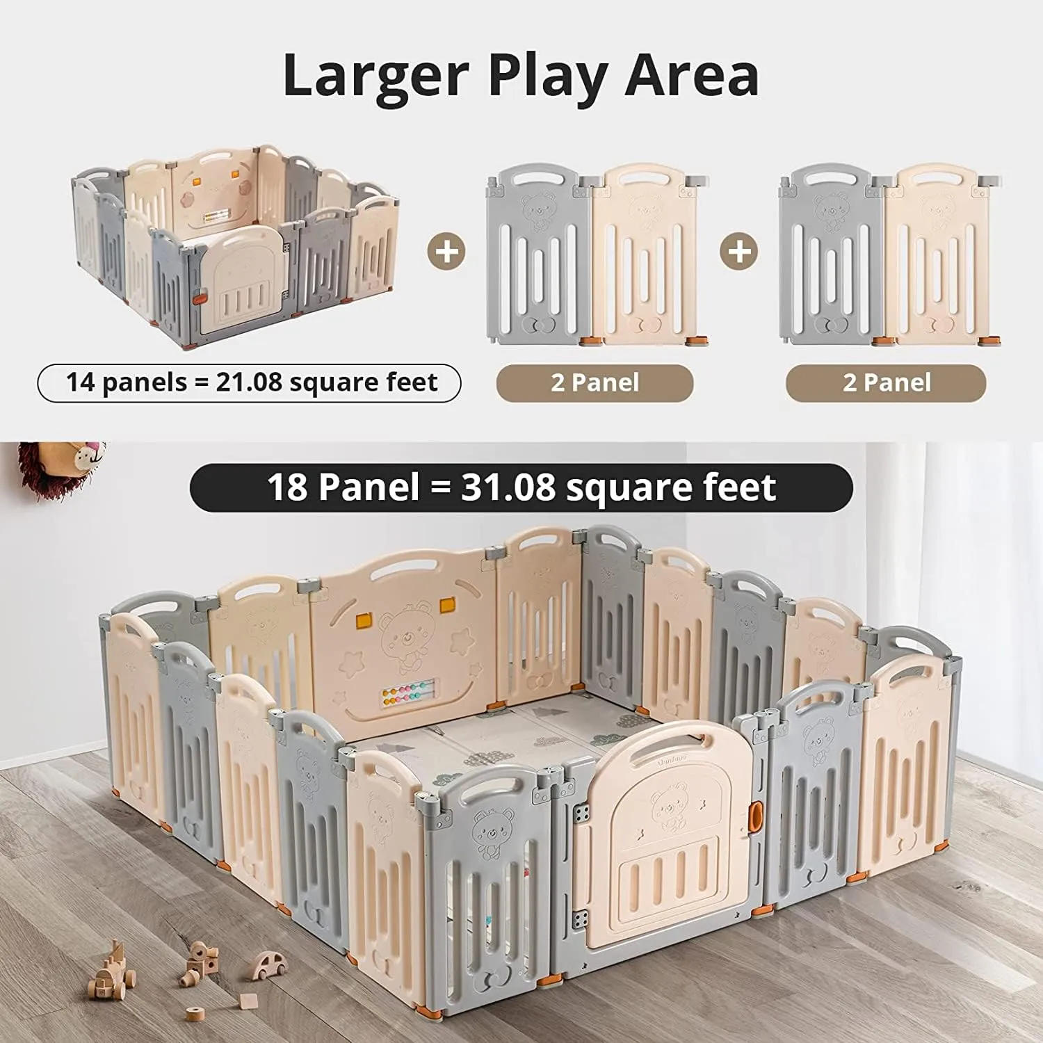 UANLAUO 2-Panel Baby Fence Baby Playpen Foldable Baby Gate Playpen Extension Uanlauo Play Yards Play Area Gate Playpen Portable Toddler Play Yards Adjustable Panels for Safe Playtime (Grey Cream)