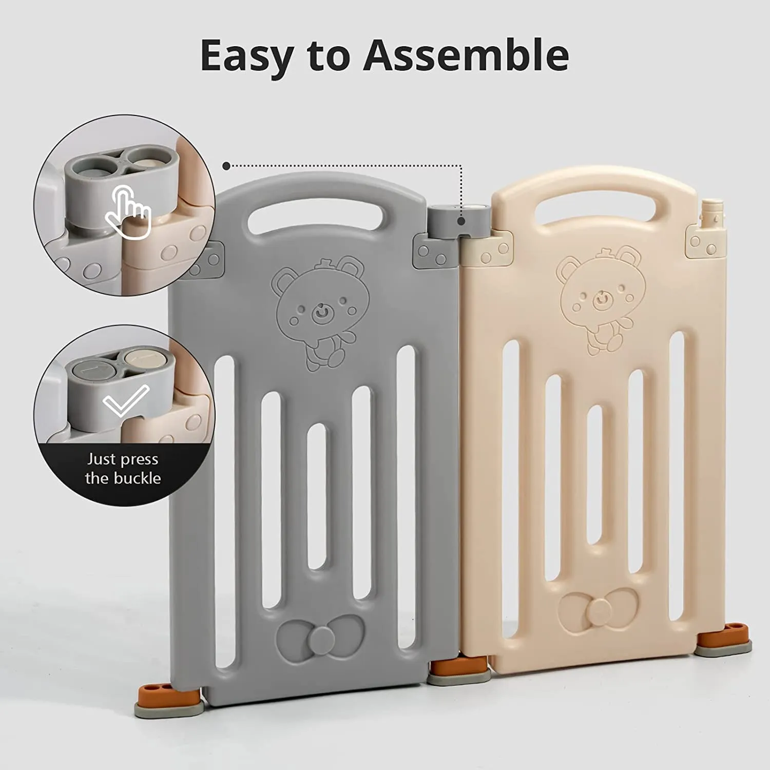 UANLAUO 2-Panel Baby Fence Baby Playpen Foldable Baby Gate Playpen Extension Uanlauo Play Yards Play Area Gate Playpen Portable Toddler Play Yards Adjustable Panels for Safe Playtime (Grey Cream)