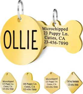 Ultra Joys Personalized Dog Tags Engraved for Pets - Front and Back Custom ID Tags - Stainless Steel for Dogs and Cats - Round Tag in Gold, Small