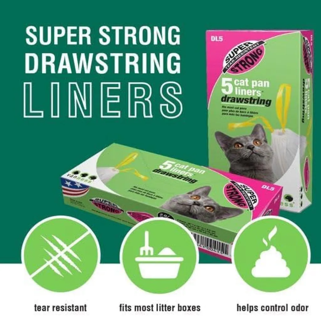 Van Ness Super Strong Drawstring Pan Liners For Cats, 5-count