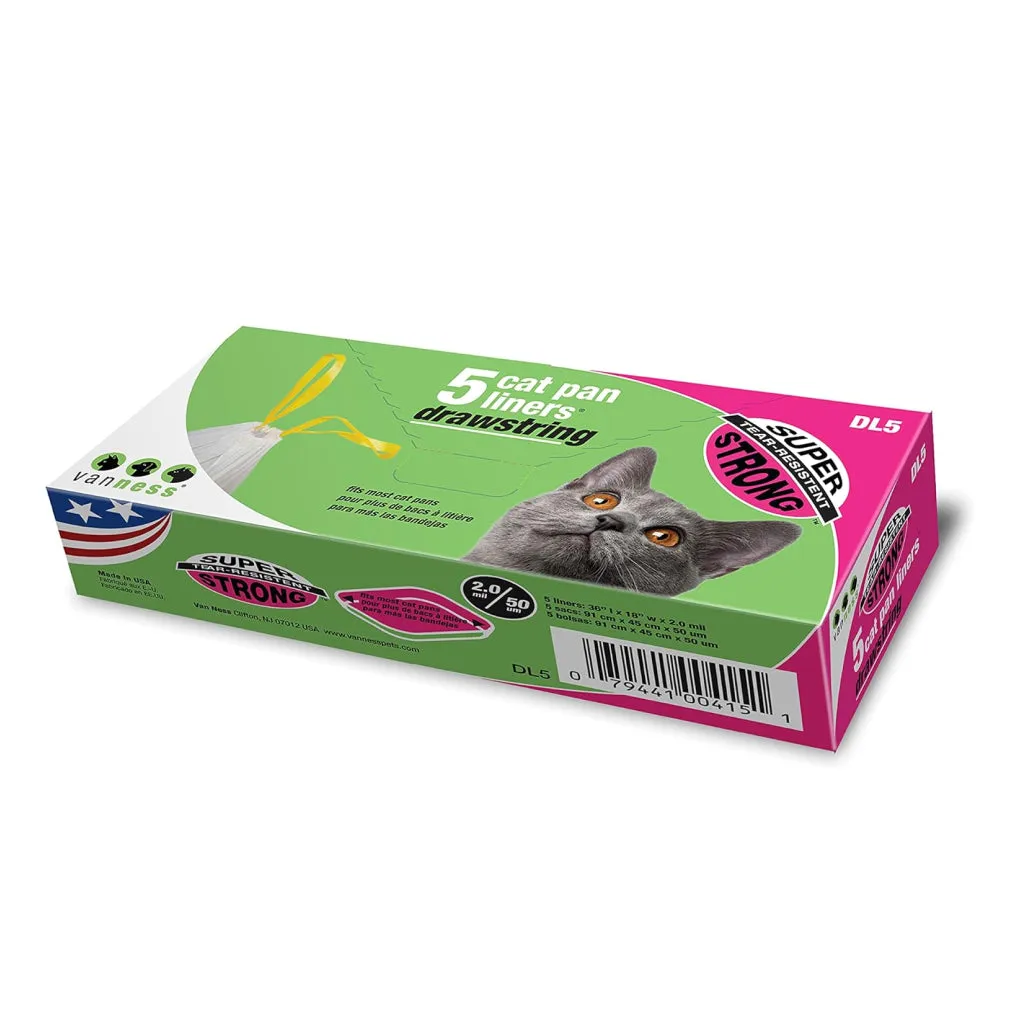 Van Ness Super Strong Drawstring Pan Liners For Cats, 5-count
