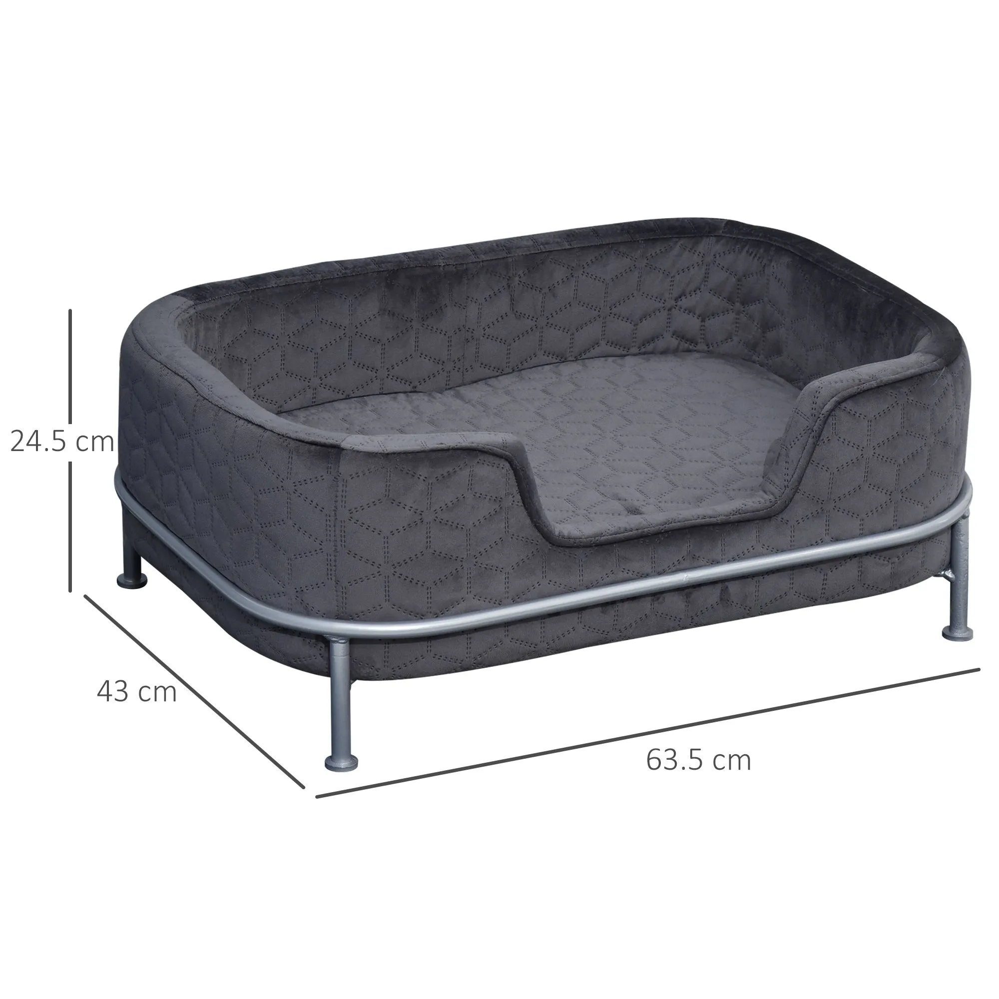Velvet Upholstered Elevated Small Pet Bed Grey