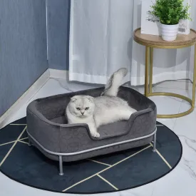 Velvet Upholstered Elevated Small Pet Bed Grey