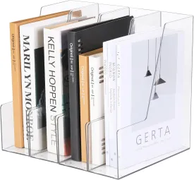 Vertical File Holder, Clear PET Desk Organizer and Storage Bins Holding for Magazines, Binders, Notebooks, Envelopes, Multi-purpose Plastic Document Organizer for Home Office, 4 pack
