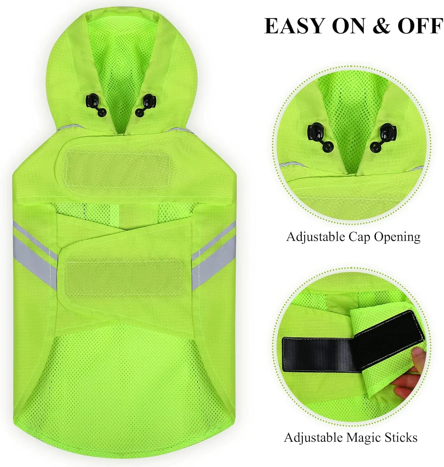 VIVAGLORY Dog Raincoat for Small Dogs, Easy on & Off Pet Rain Clothes, Reflective Lightweight Breathable Dogs Safety Vest Jackets for Adventures, Walking, Hunting, Bright Yellow
