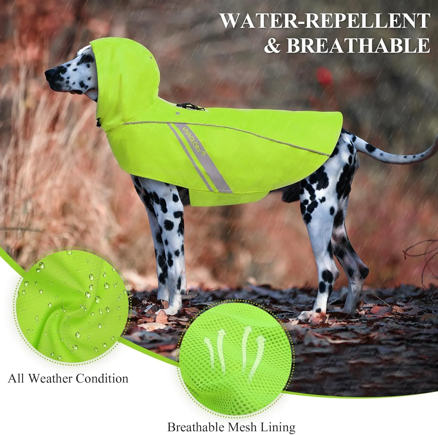 VIVAGLORY Dog Raincoat for Small Dogs, Easy on & Off Pet Rain Clothes, Reflective Lightweight Breathable Dogs Safety Vest Jackets for Adventures, Walking, Hunting, Bright Yellow