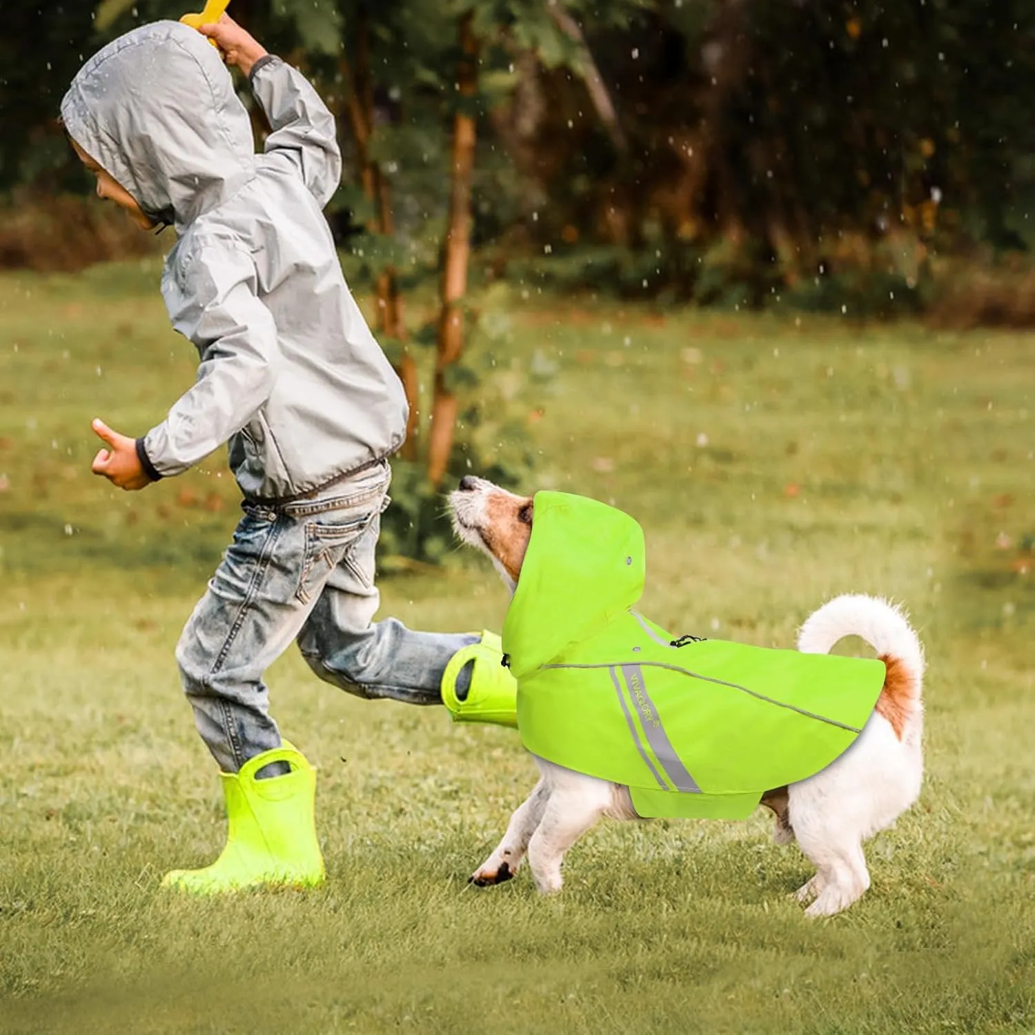 VIVAGLORY Dog Raincoat for Small Dogs, Easy on & Off Pet Rain Clothes, Reflective Lightweight Breathable Dogs Safety Vest Jackets for Adventures, Walking, Hunting, Bright Yellow