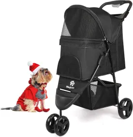 Wedyvko Dog Stroller, Pet Stroller for Small Dogs Cats, Up to 33 LBS with Storage Basket & Cup Holder, Black