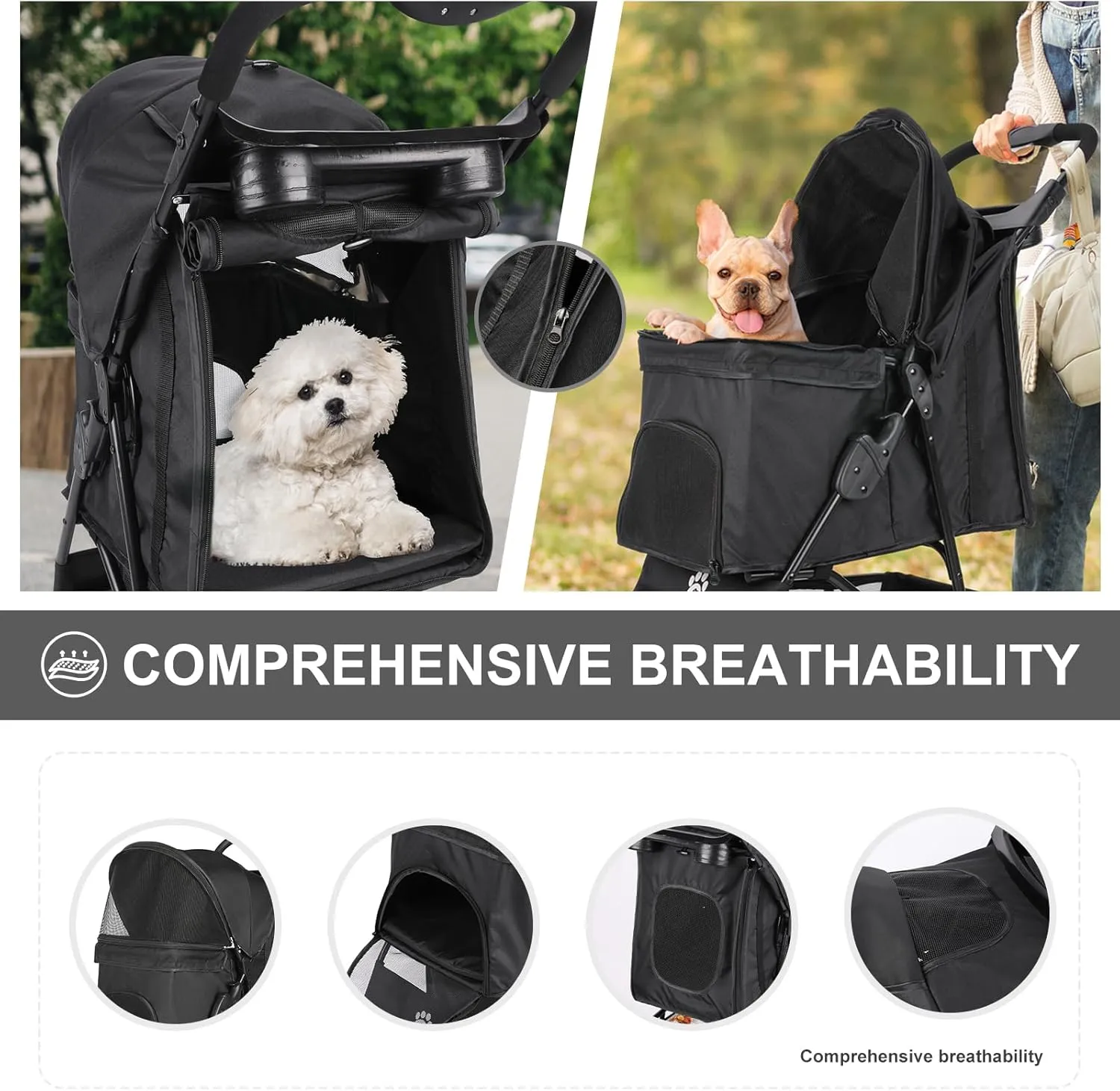 Wedyvko Dog Stroller, Pet Stroller for Small Dogs Cats, Up to 33 LBS with Storage Basket & Cup Holder, Black