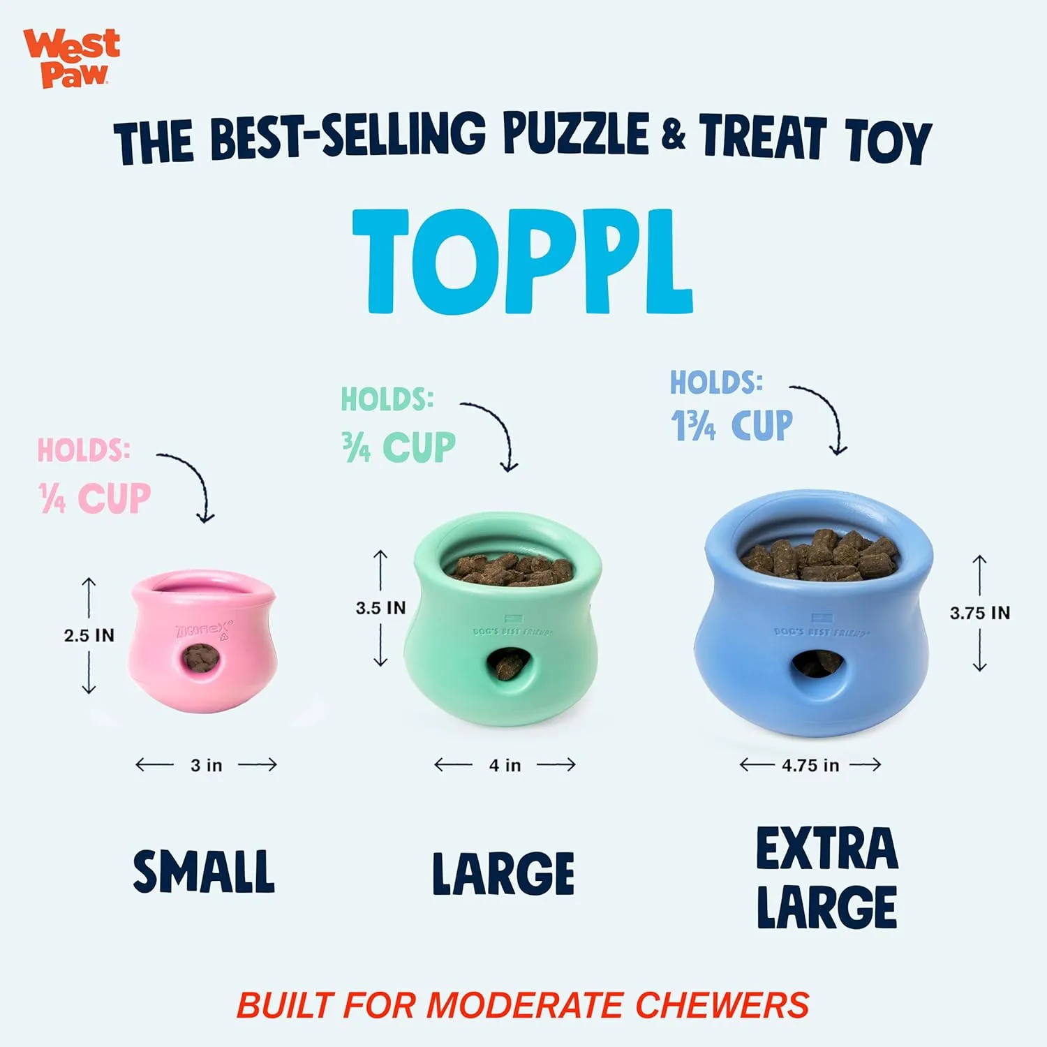 WEST PAW Zogoflex Limited Edition Toppl Treat Dispensing Dog Toy Puzzle  Interactive Chew Toys for Dogs  Dog Toy for Moderate Chewers, Fetch, Catch  Holds Kibble, Treats, Large 4", Mint