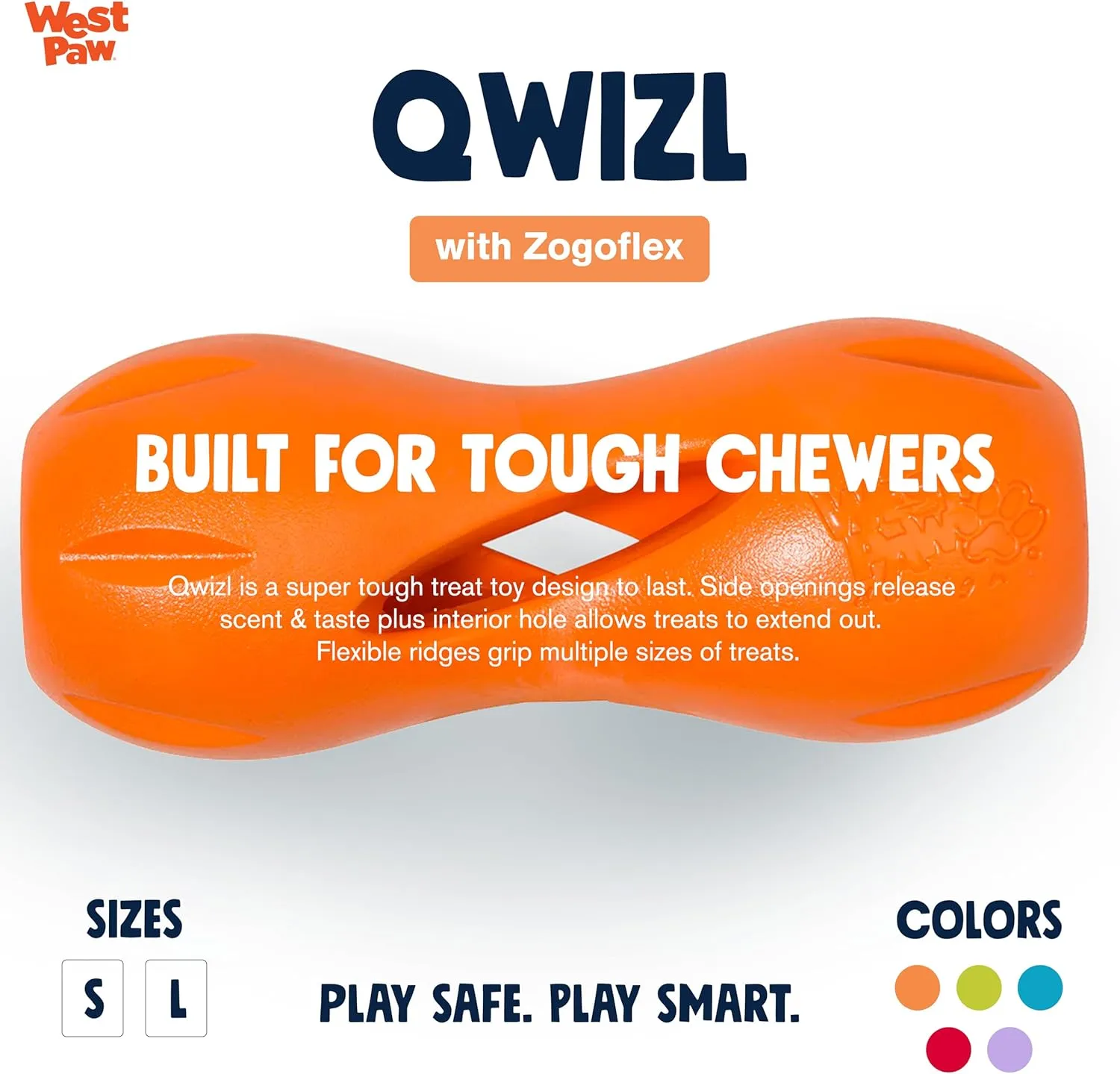WEST PAW Zogoflex Qwizl Dog Puzzle Treat Toy  Interactive Chew Toy for Dogs  Dispenses Pet Treats  Brightly-Colored Dog Enrichment Toy for Aggressive Chewers, Fetch, Catch, Small 5.5", Tangerine