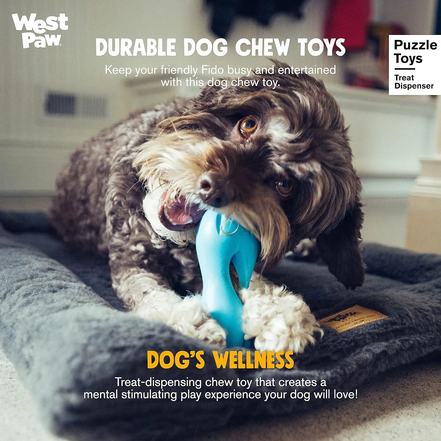 WEST PAW Zogoflex Qwizl Dog Puzzle Treat Toy  Interactive Chew Toy for Dogs  Dispenses Pet Treats  Brightly-Colored Dog Enrichment Toy for Aggressive Chewers, Fetch, Catch, Small 5.5", Tangerine