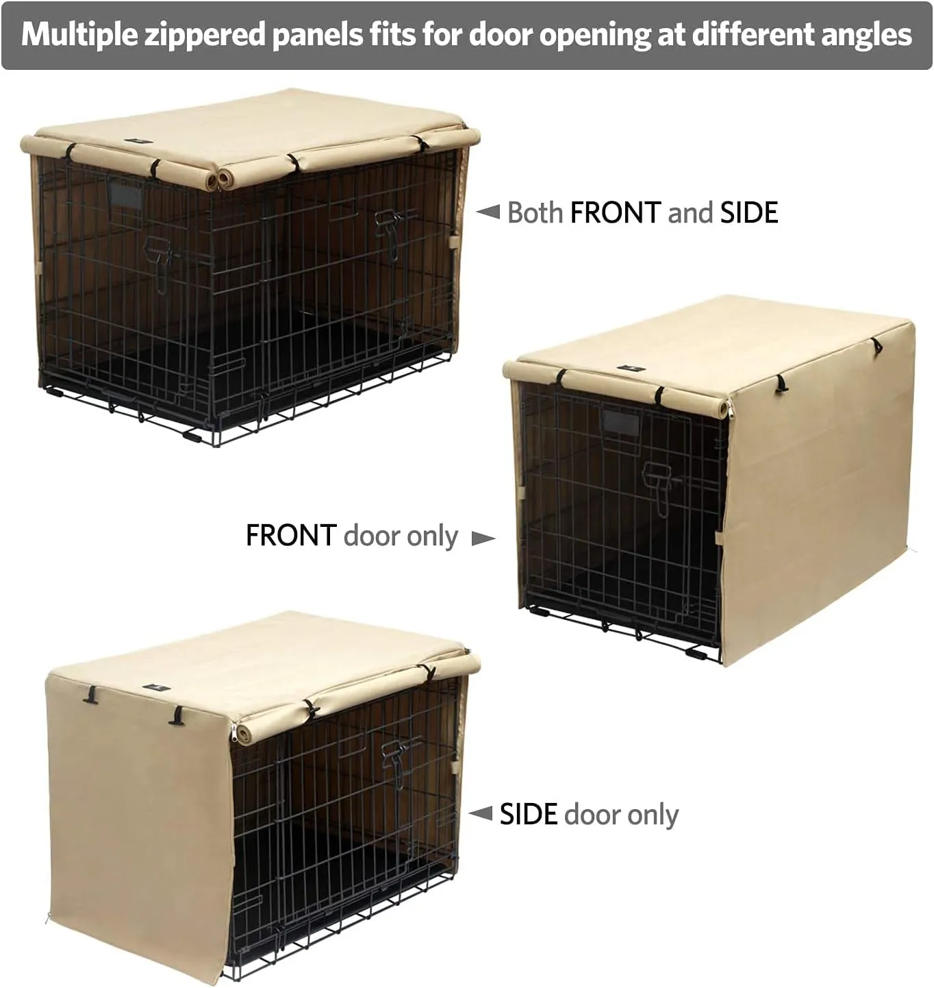 X-ZONE PET Double Door Dog Crate Cover - Polyester Pet Kennel Cover (Fits 24 30 36 42 48 inches Wire Crate) (48Inch, Tan)