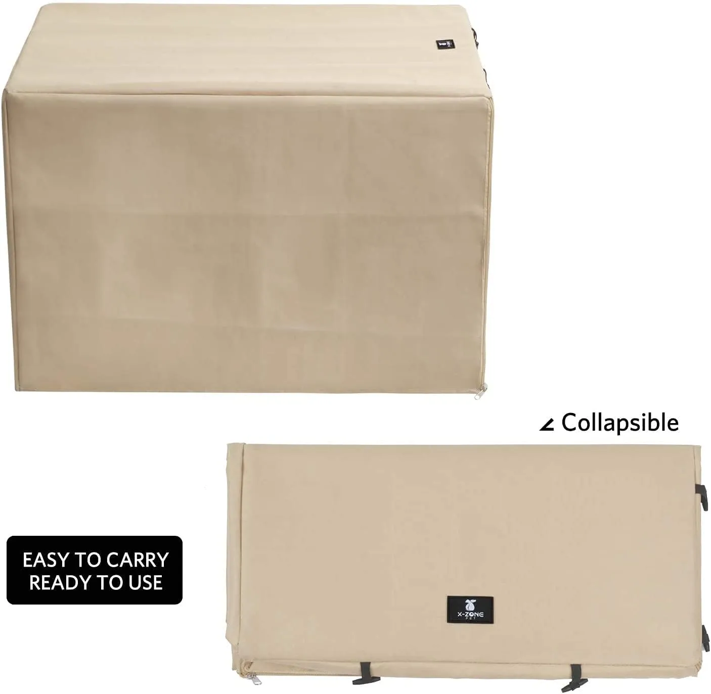 X-ZONE PET Double Door Dog Crate Cover - Polyester Pet Kennel Cover (Fits 24 30 36 42 48 inches Wire Crate) (48Inch, Tan)