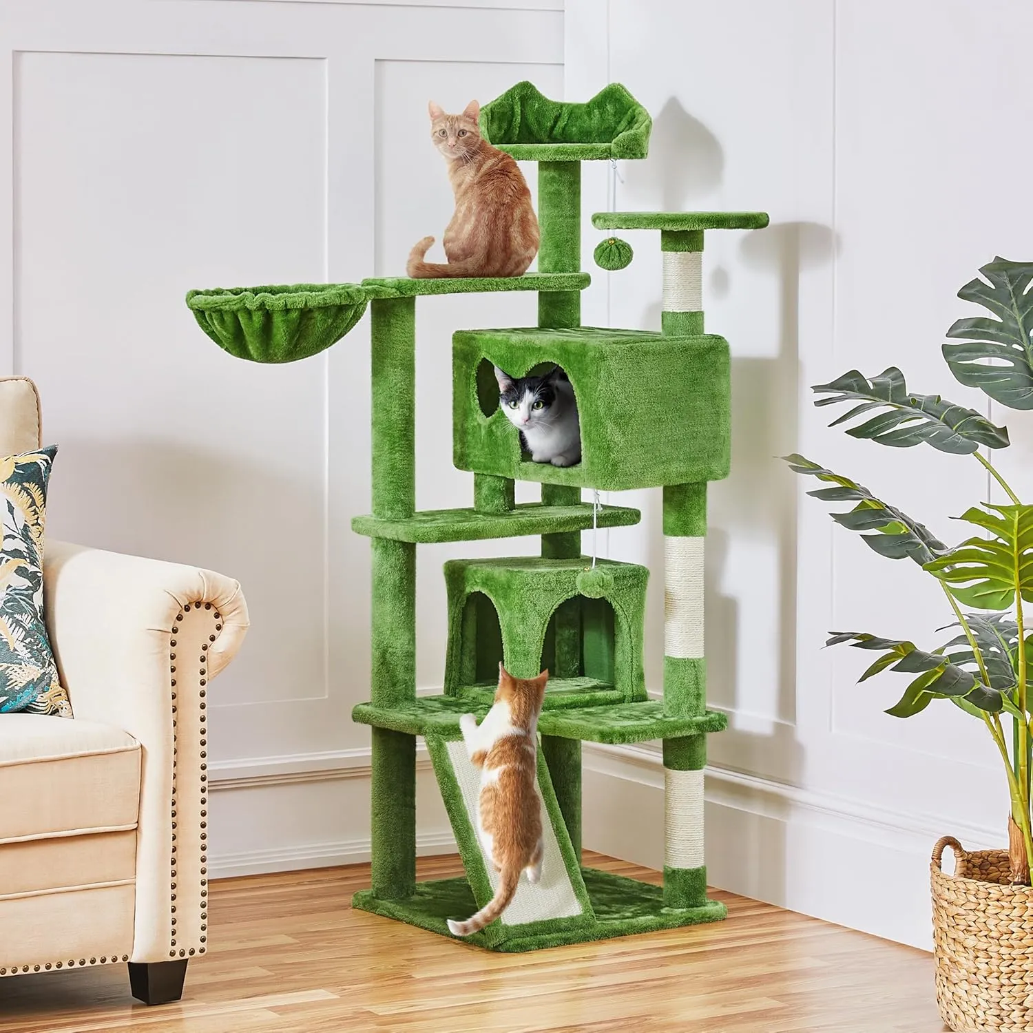 Yaheetech 57in Cat Tree, Cat Tower for Indoor Cats with 2 Door Condo Basket and Sisal Scratching Posts, Cat Furniture for Kittens
