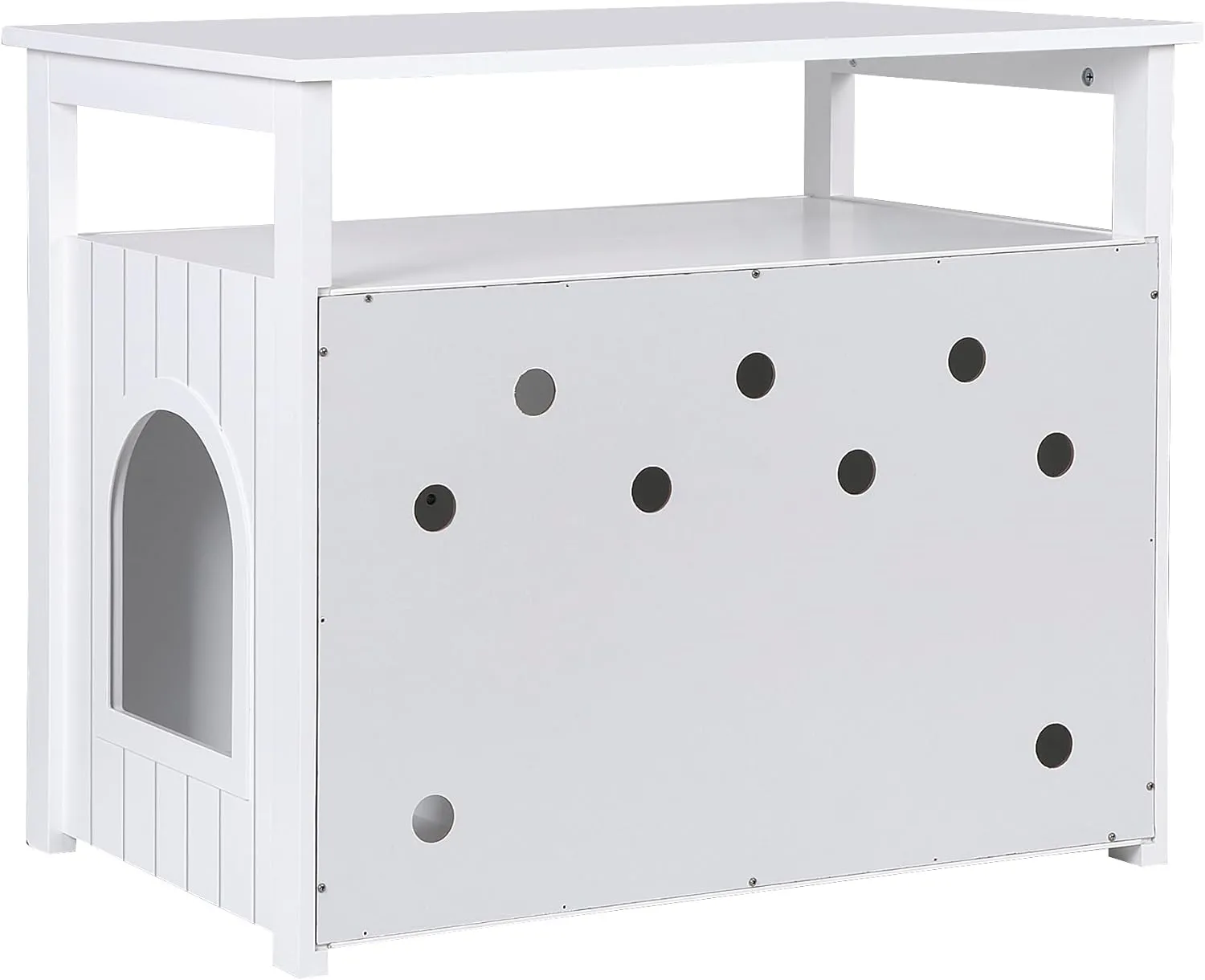 ZENY™ Cat Litter Box Enclosure, Cat Litter Box Furniture Hidden with Open Shelf, Wooden Cat Litter Cabinet with Divider, White