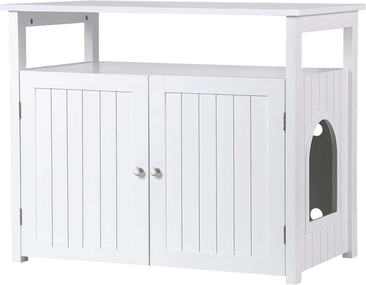 ZENY™ Cat Litter Box Enclosure, Cat Litter Box Furniture Hidden with Open Shelf, Wooden Cat Litter Cabinet with Divider, White