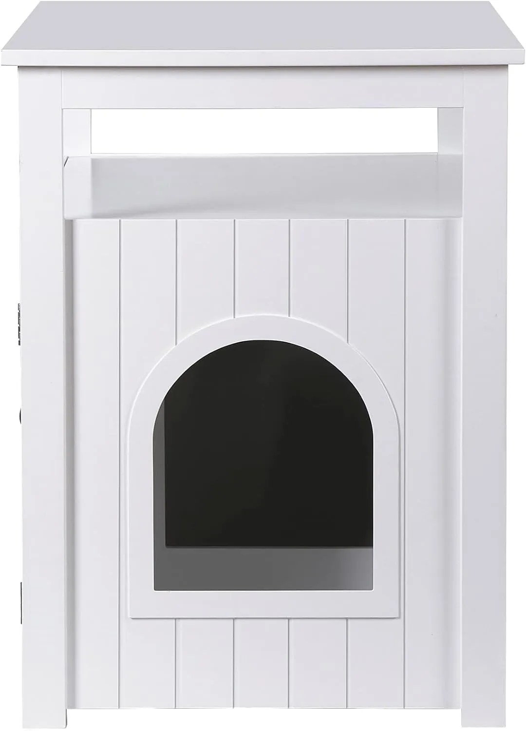 ZENY™ Cat Litter Box Enclosure, Cat Litter Box Furniture Hidden with Open Shelf, Wooden Cat Litter Cabinet with Divider, White
