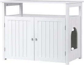 ZENY™ Cat Litter Box Enclosure, Cat Litter Box Furniture Hidden with Open Shelf, Wooden Cat Litter Cabinet with Divider, White