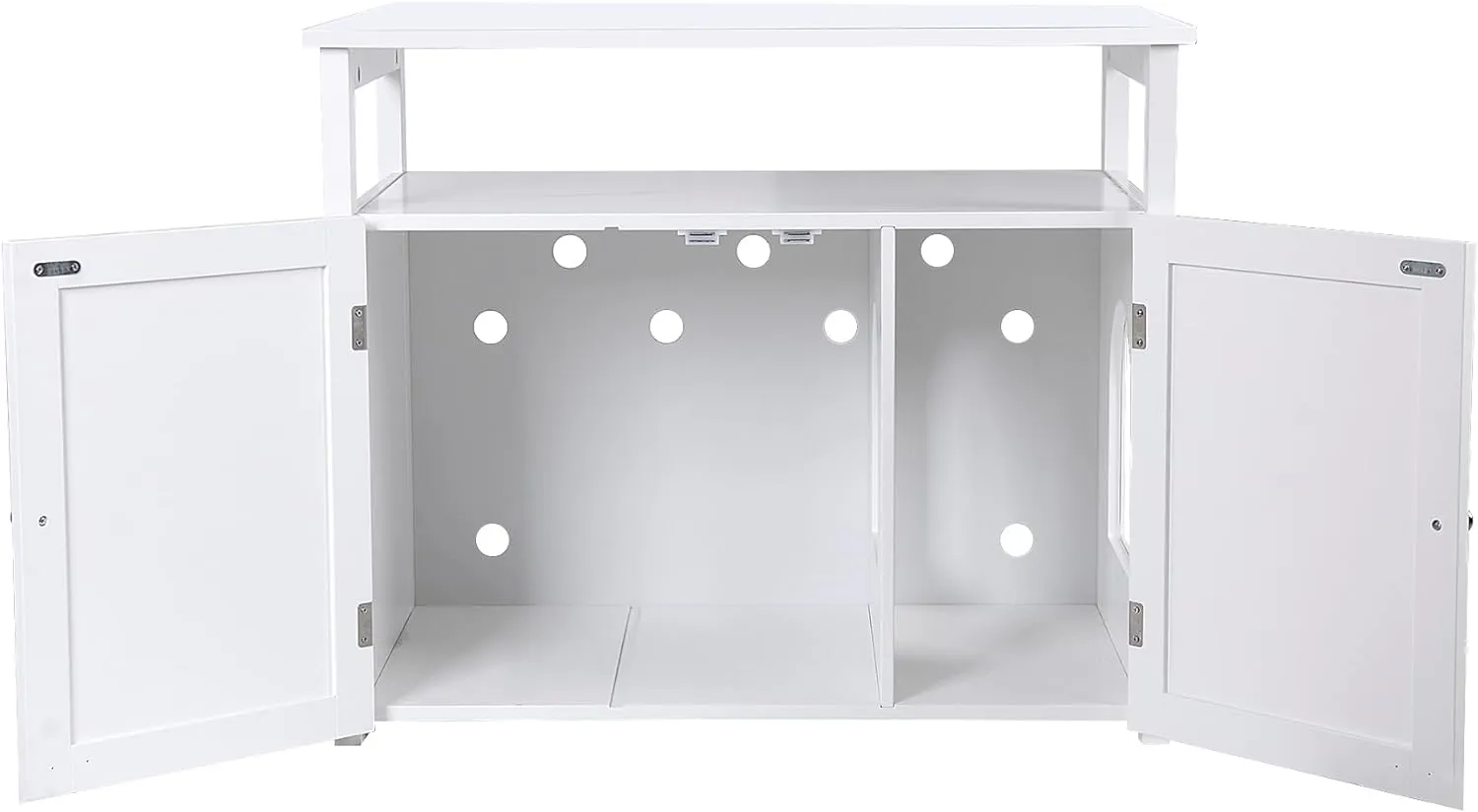 ZENY™ Cat Litter Box Enclosure, Cat Litter Box Furniture Hidden with Open Shelf, Wooden Cat Litter Cabinet with Divider, White